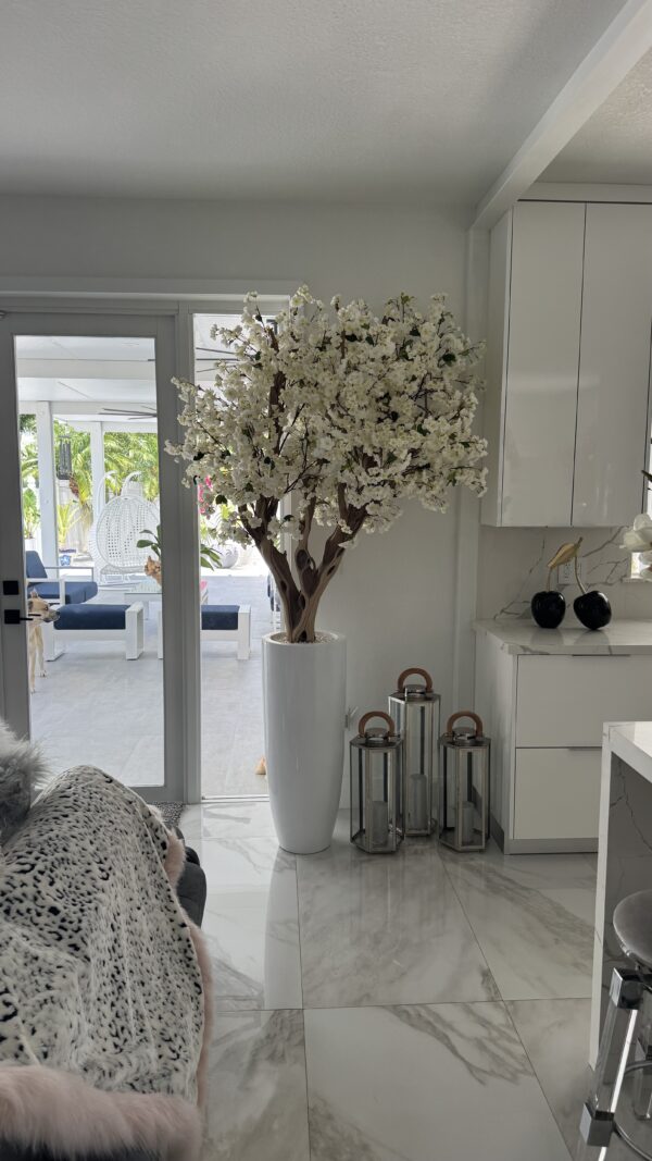 White cherry blossom on a tall white vase - Image 2