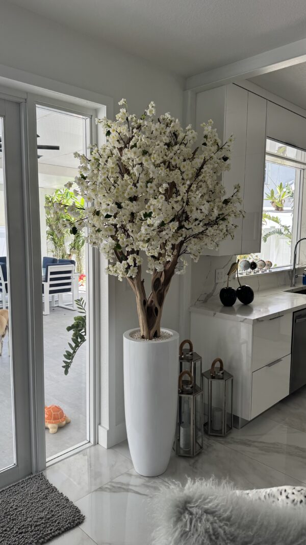 White cherry blossom on a tall white vase - Image 3