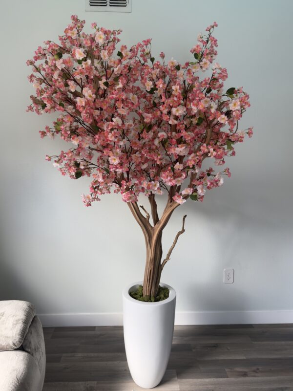 Pink cherry blossom on a white vase - Image 2