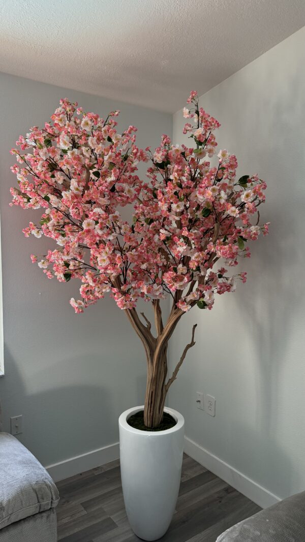 Pink cherry blossom on a white vase - Image 3