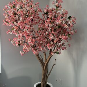 Pink cherry blossom on a white vase